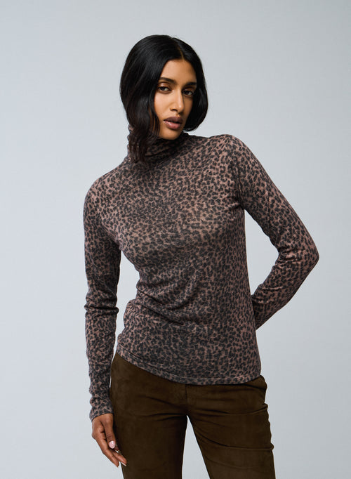 Rosa langärmeliges Rollkragen-T-Shirt aus Bio-Baumwolle / Kaschmir - MAJESTIC FILATURES