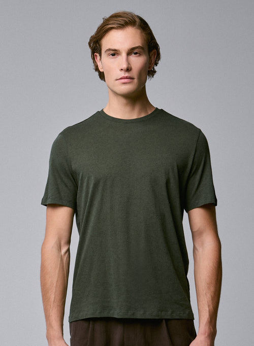 Grünes Kurzarm-T-Shirt mit Rundhalsausschnitt aus Baumwolle / Kaschmir - MAJESTIC FILATURES