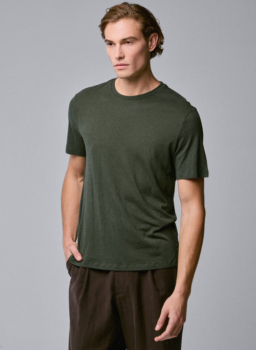 Grünes Kurzarm-T-Shirt mit Rundhalsausschnitt aus Baumwolle / Kaschmir - MAJESTIC FILATURES