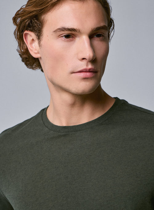 Grünes Kurzarm-T-Shirt mit Rundhalsausschnitt aus Baumwolle / Kaschmir - MAJESTIC FILATURES
