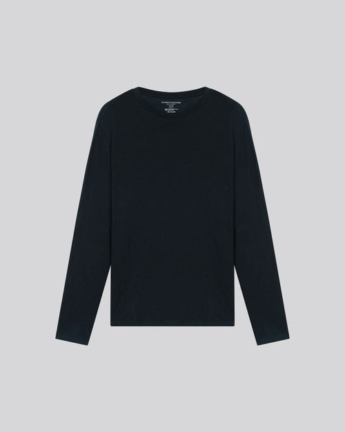 Camiseta azul marino de manga larga y cuello redondo - MAJESTIC FILATURES