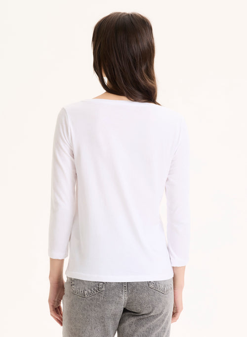 White 3/4 Sleeve Boat Neck Organic Cotton T-shirt - MAJESTIC FILATURES