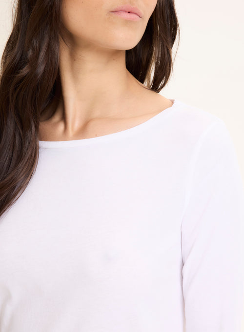 White 3/4 Sleeve Boat Neck Organic Cotton T-shirt - MAJESTIC FILATURES