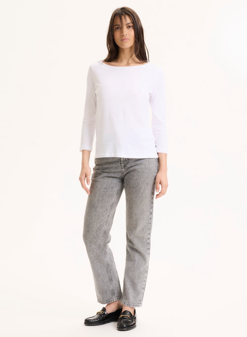 White 3/4 Sleeve Boat Neck Organic Cotton T-shirt - MAJESTIC FILATURES
