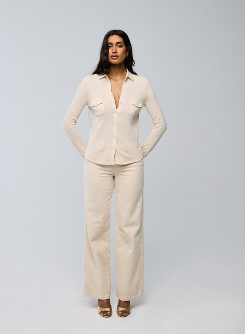 Camisa blanca de manga larga de algodón orgánico / cachemir - MAJESTIC FILATURES