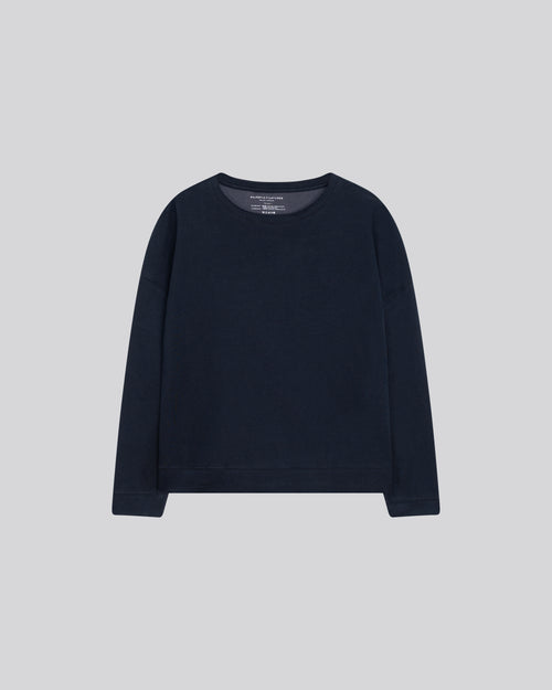 Blue / Grey Round Neck Long Sleeve Sweatshirt in Organic Cotton / Cashmere - MAJESTIC FILATURES