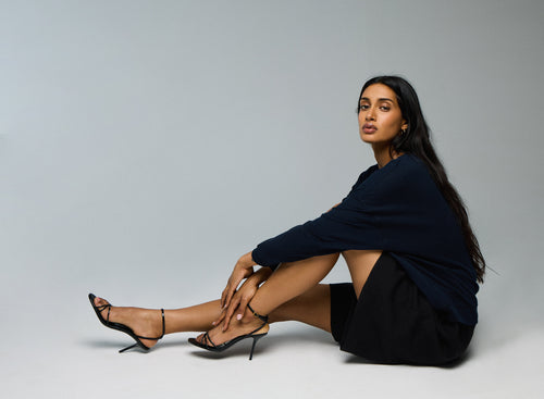 Blue / Grey Round Neck Long Sleeve Sweatshirt in Organic Cotton / Cashmere - MAJESTIC FILATURES