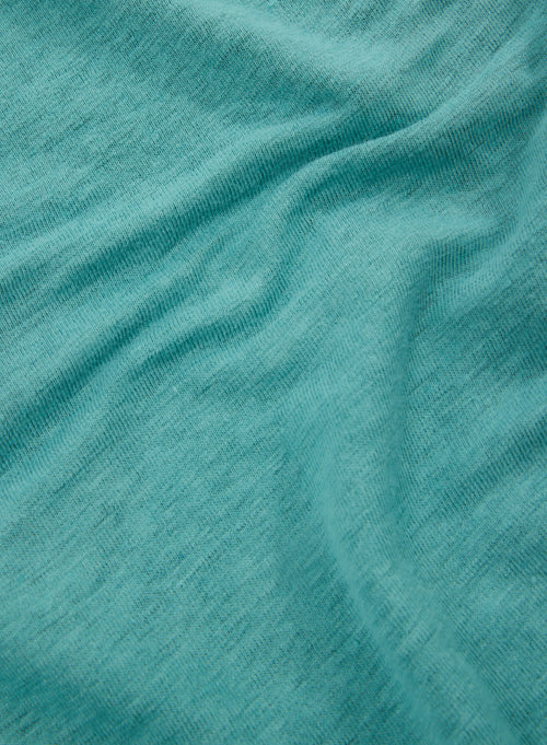 Blue 3/4 Sleeve Boat Neck Linen/Elastane T-shirt - MAJESTIC FILATURES