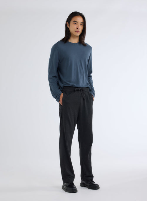 Pantalon Noir Chiné avec Taille Élastique Nouée en Coton Organique - MAJESTIC FILATURES