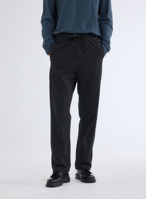Pantalon Noir Chiné avec Taille Élastique Nouée en Coton Organique - MAJESTIC FILATURES