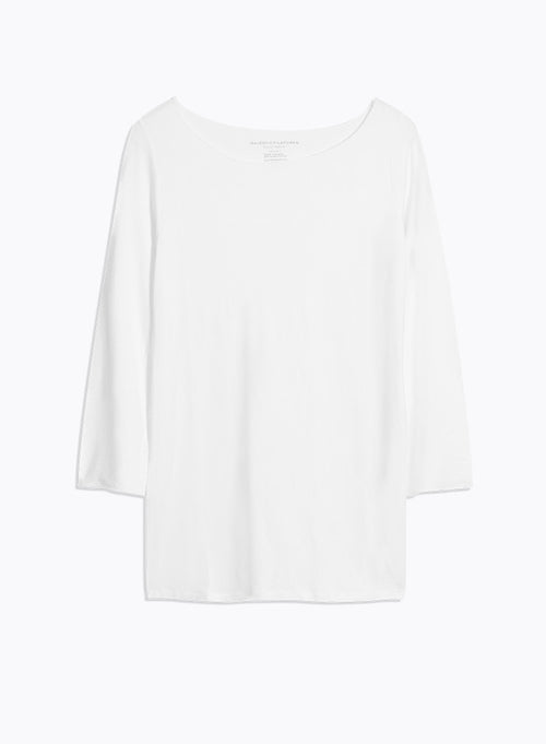 White boat neck T-shirt in Viscose and Elastane - MAJESTIC FILATURES