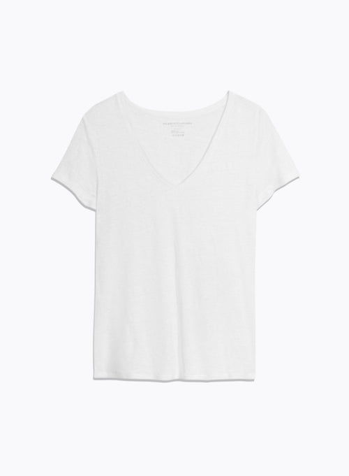 White V-neck Short Sleeve Linen and Elastane T-Shirt - MAJESTIC FILATURES