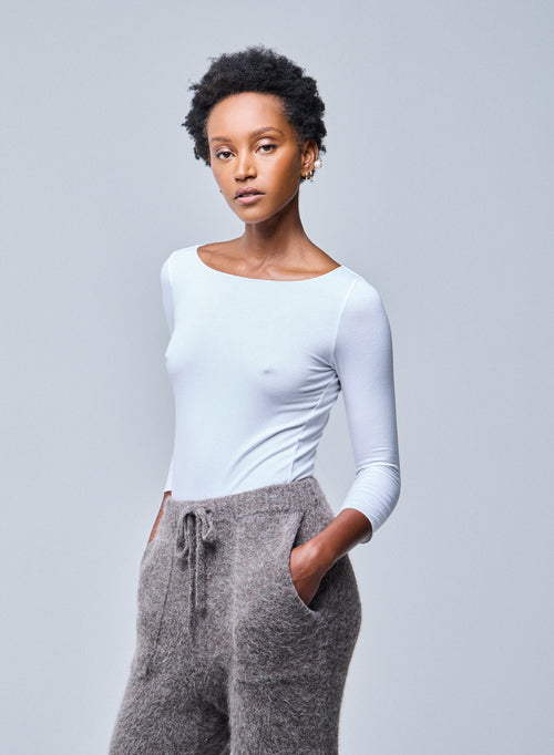 White boat neck T-shirt in Viscose and Elastane - MAJESTIC FILATURES