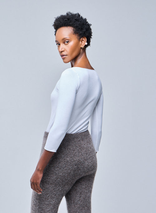 White boat neck T-shirt in Viscose and Elastane - MAJESTIC FILATURES