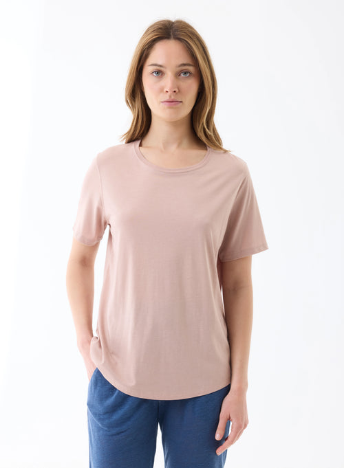 Tee shirt Rose thé Manches Courtes Col Rond - MAJESTIC FILATURES