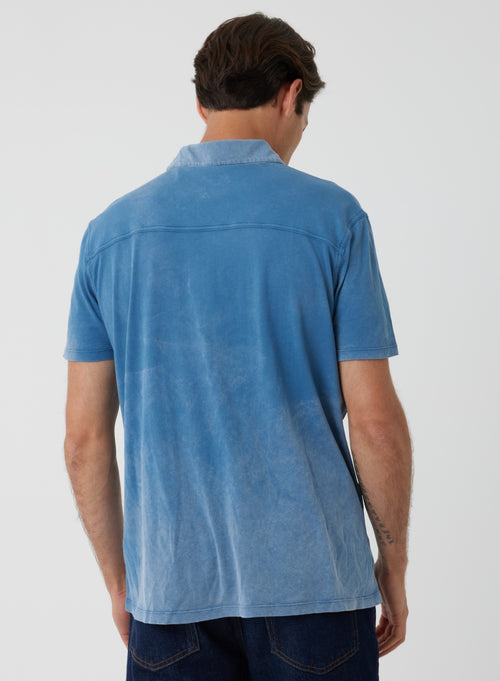 Polo azul de manga corta en algodón orgánico - MAJESTIC FILATURES