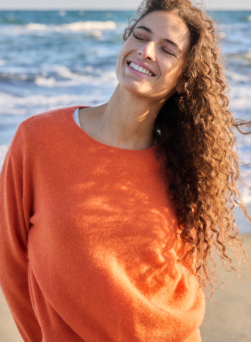 Orange Long Sleeve Round Neck Sweater - MAJESTIC FILATURES
