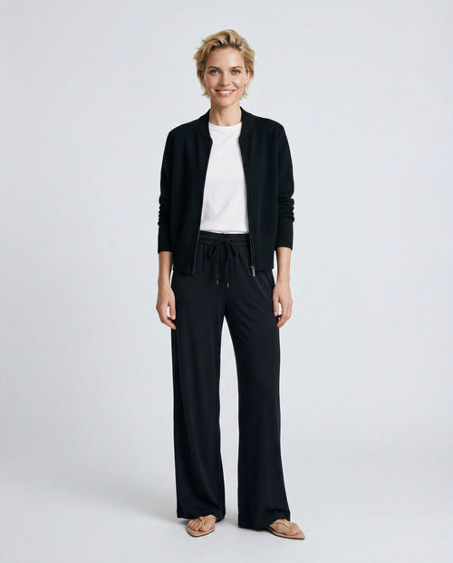 Black Round-Neck Long-Sleeve Cardigan in Raccoon / Polyamide - MAJESTIC FILATURES