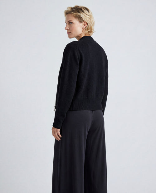 Black Round-Neck Long-Sleeve Cardigan in Raccoon / Polyamide - MAJESTIC FILATURES