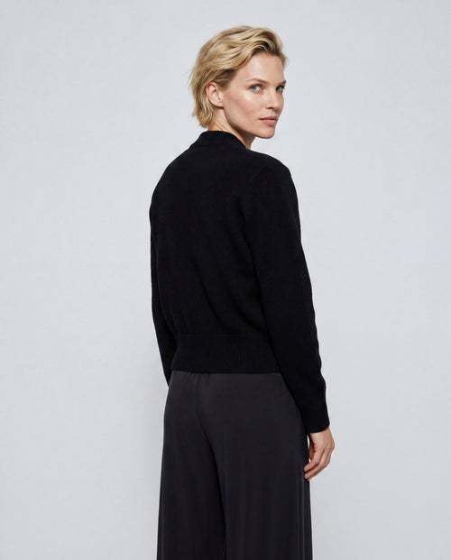Black Round-Neck Long-Sleeve Cardigan in Raccoon / Polyamide - MAJESTIC FILATURES