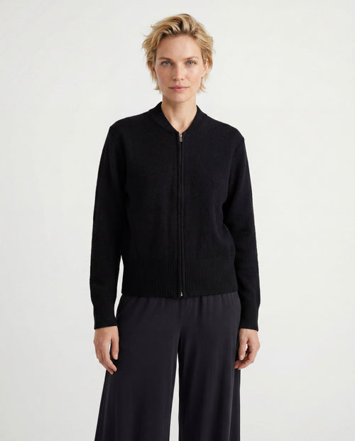 Black Round-Neck Long-Sleeve Cardigan in Raccoon / Polyamide - MAJESTIC FILATURES