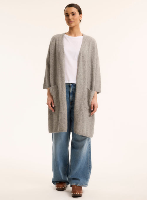 Long-sleeved grey cardigan - MAJESTIC FILATURES