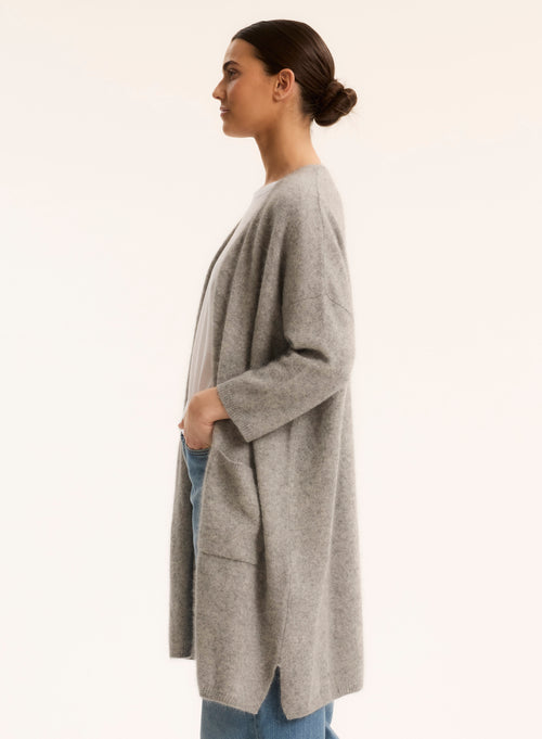 Long-sleeved grey cardigan - MAJESTIC FILATURES