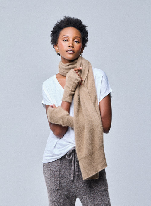 Manoplas beige en lana Raccon / Poliamida - MAJESTIC FILATURES