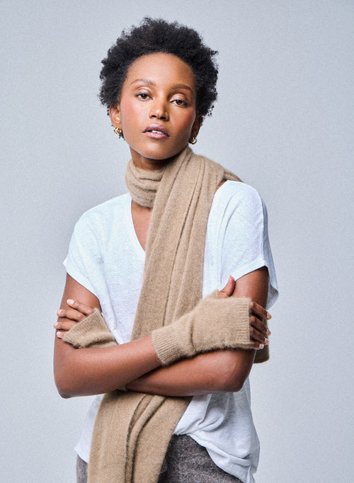 Manoplas beige en lana Raccon / Poliamida - MAJESTIC FILATURES