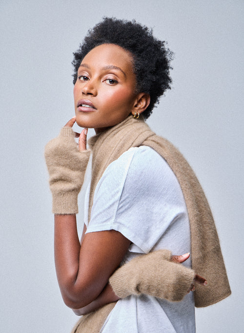 Manoplas beige en lana Raccon / Poliamida - MAJESTIC FILATURES