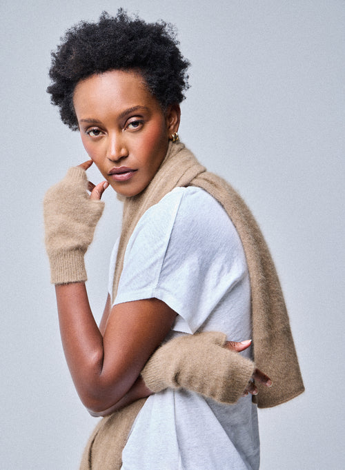 Manoplas beige en lana Raccon / Poliamida - MAJESTIC FILATURES