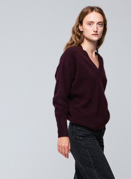 Pull Violet Col V Manches Longues en Raccon wool / Polyamide - MAJESTIC FILATURES
