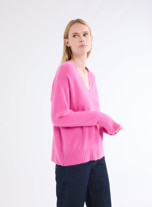 Pink V-Neck Long Sleeve Sweater - MAJESTIC FILATURES