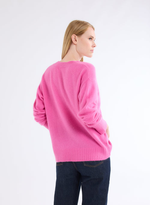 Pink V-Neck Long Sleeve Sweater - MAJESTIC FILATURES