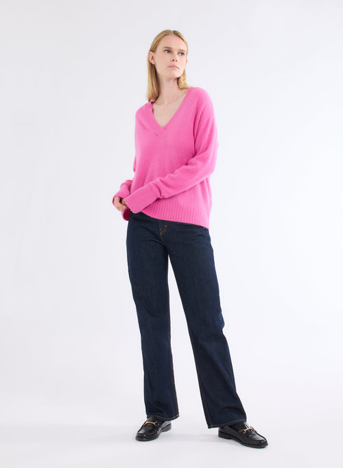 Pink V-Neck Long Sleeve Sweater - MAJESTIC FILATURES