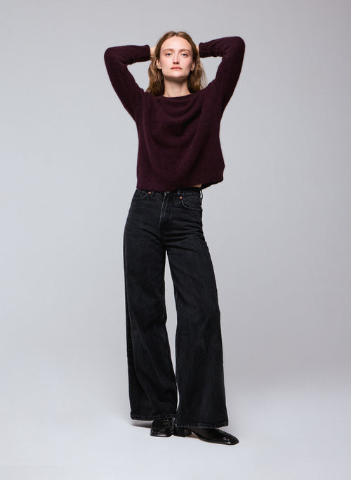 Pull Violet Col V Manches Longues en Raccon wool / Polyamide - MAJESTIC FILATURES