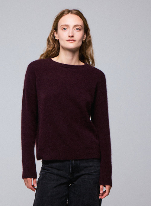 Pull Violet Col Rond Manches Longues en Raccon wool / Polyamide - MAJESTIC FILATURES