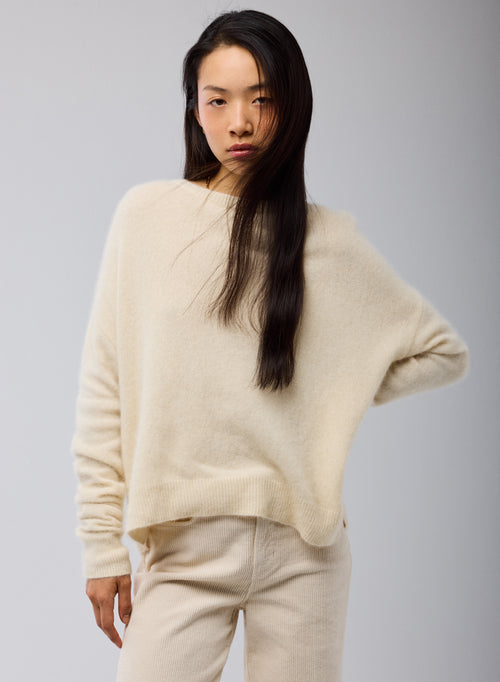 Pull Blanc Col Rond Manches Longues en Raccon wool / Polyamide - MAJESTIC FILATURES