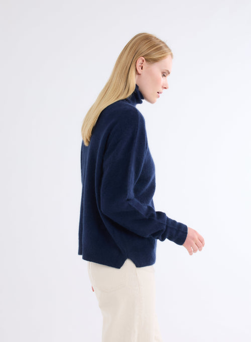 Navy Turtleneck Long Sleeve Sweater - MAJESTIC FILATURES