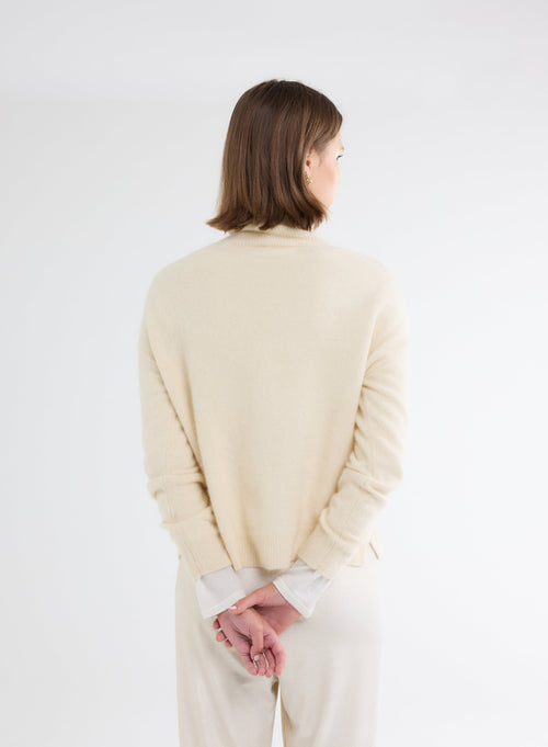 Pull Blanc Col Roulé Manches Longues - MAJESTIC FILATURES