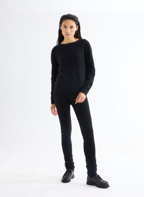 Black Boat Neck Long Sleeve Sweater - MAJESTIC FILATURES