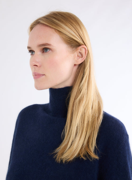 Navy High Neck Long Sleeve Sweater - MAJESTIC FILATURES