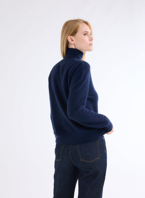 Navy High Neck Long Sleeve Sweater - MAJESTIC FILATURES