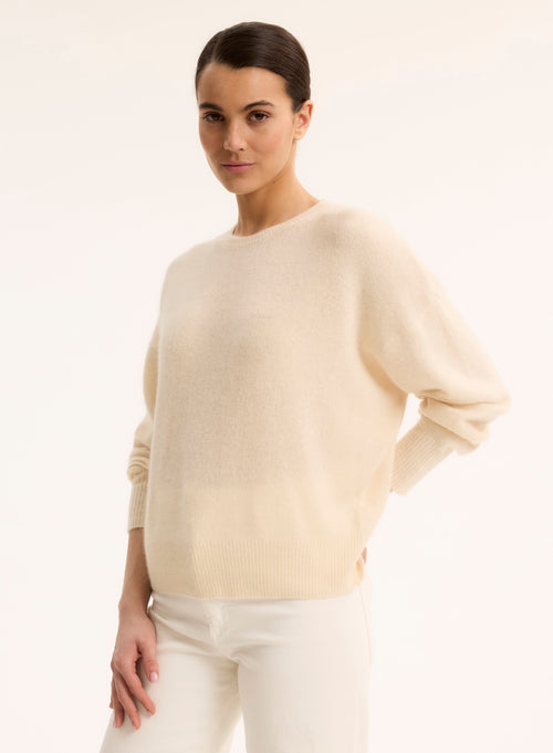 Pull Blanc Col Rond Manches Longues en Raccoon / Polyamide - MAJESTIC FILATURES