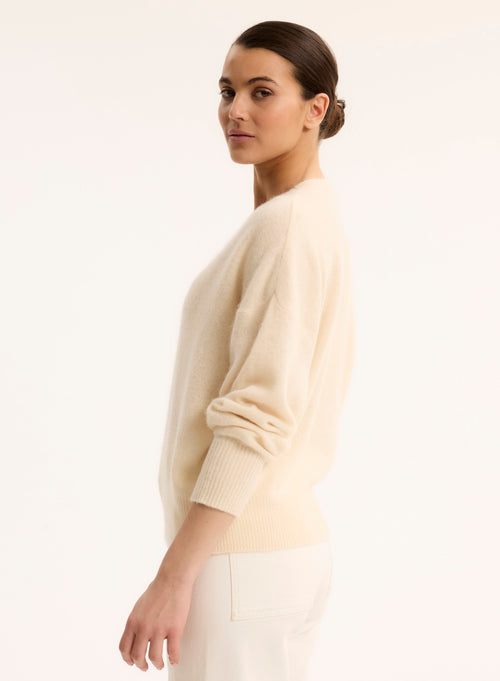 White Long Sleeve Crew Neck Sweater - MAJESTIC FILATURES