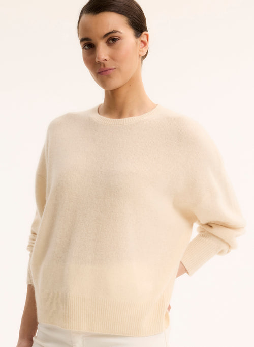 White Long Sleeve Crew Neck Sweater - MAJESTIC FILATURES