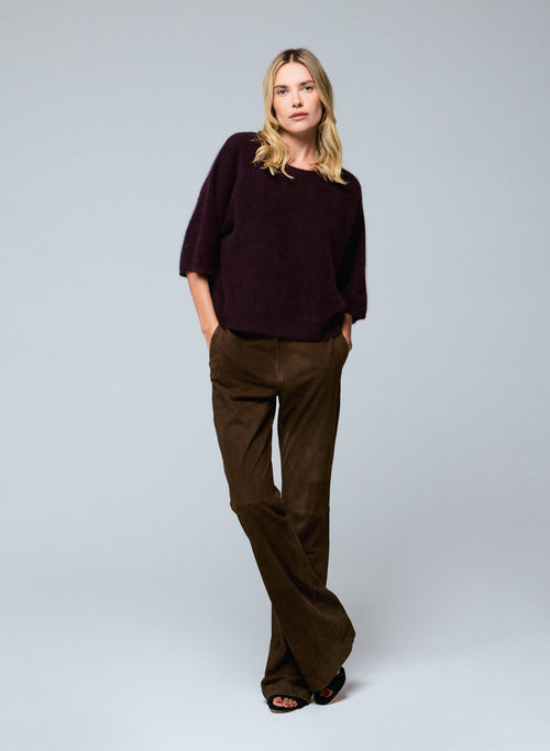 Aubergine Round Neck Kimono Sleeve Sweater in Raccon wool / Polyamide - MAJESTIC FILATURES