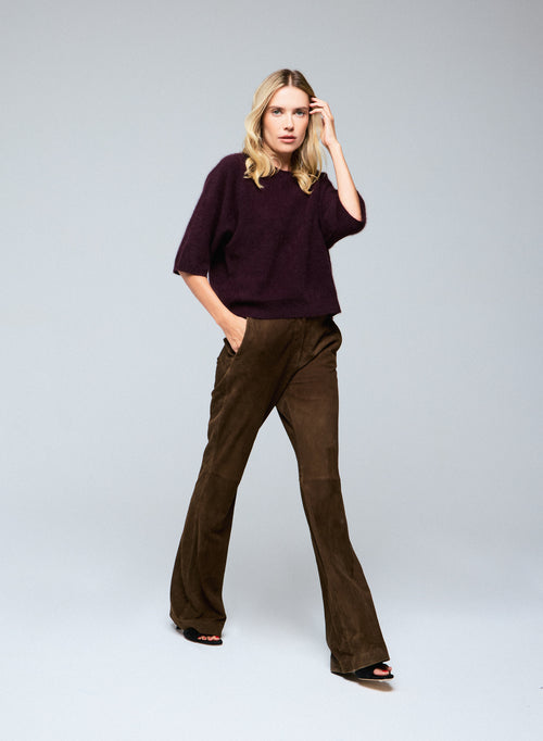 Aubergine Round Neck Kimono Sleeve Sweater in Raccon wool / Polyamide - MAJESTIC FILATURES