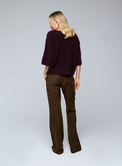 Aubergine Round Neck Kimono Sleeve Sweater in Raccon wool / Polyamide - MAJESTIC FILATURES