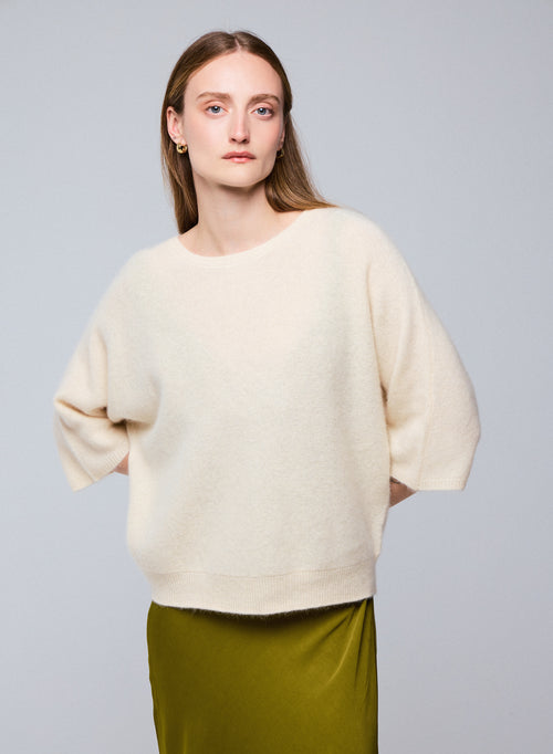 Pull Blanc Col Rond Manches Kimono en Raccon wool / Polyamide - MAJESTIC FILATURES